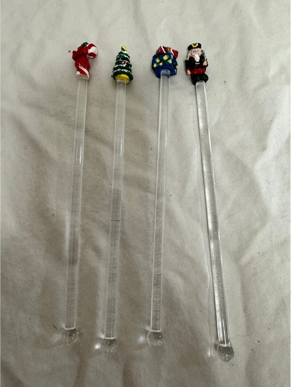 Vintage Christmas Glass Drink Stirrers Swizzle Sticks Set of 4